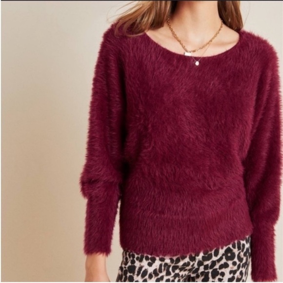 Anthropologie Sweaters - Anthropologie Ember Eyelash Sweater in Maroon Red Extra Small XS